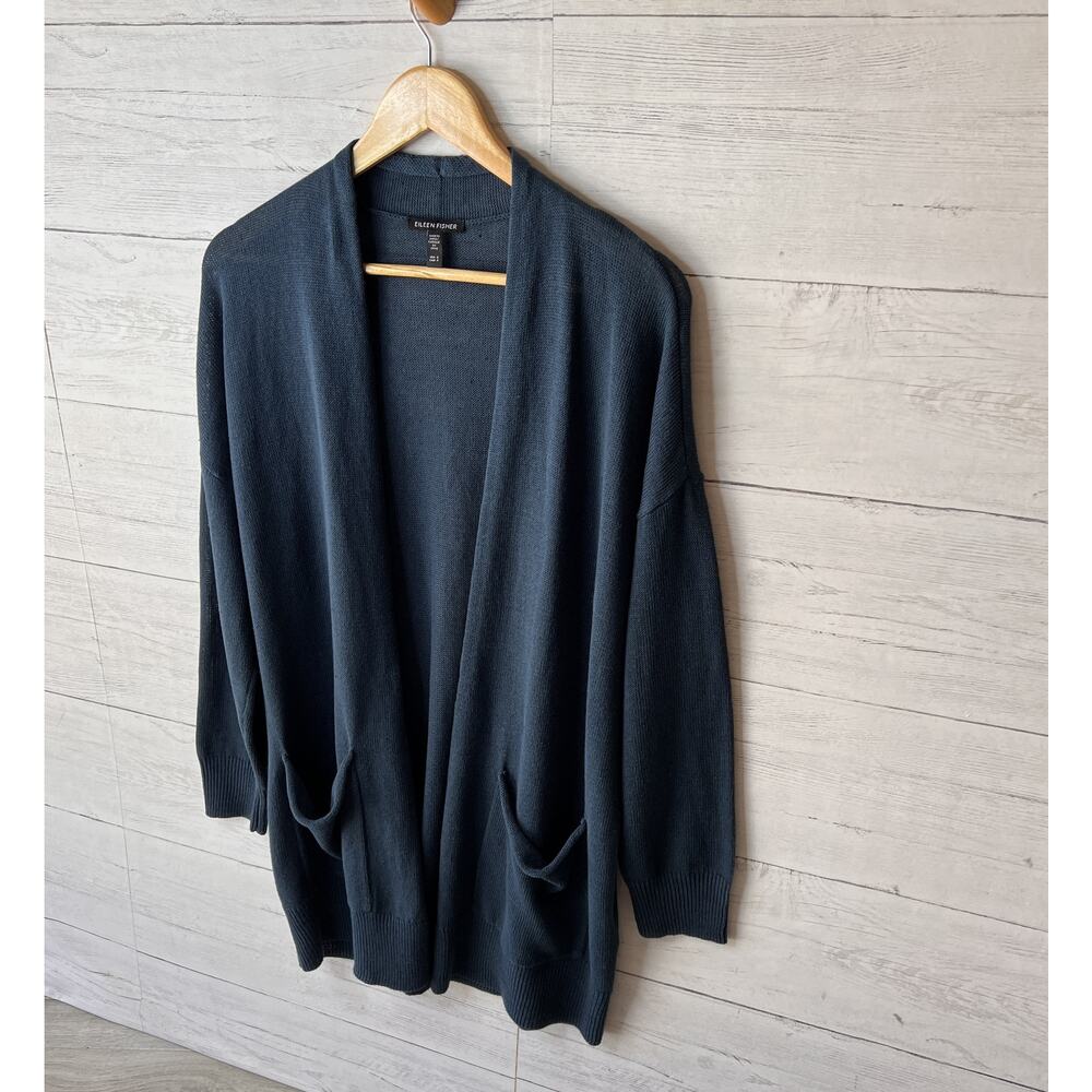 Eileen Fisher Cardigan Womens Size Small Dark Teal Open Organic Linen & Cotton - Picture 4 of 14